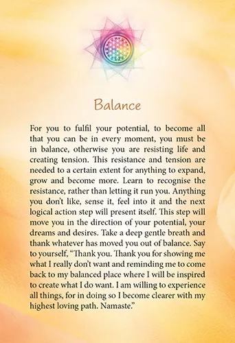 The flower of Life orakelkort balance. Eksempel på kort I kortstokken