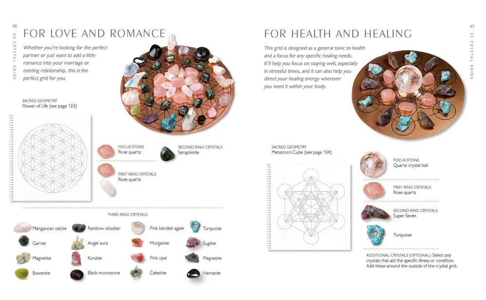 Eksempel på boken Crystal grids hvordan den ser ut inni