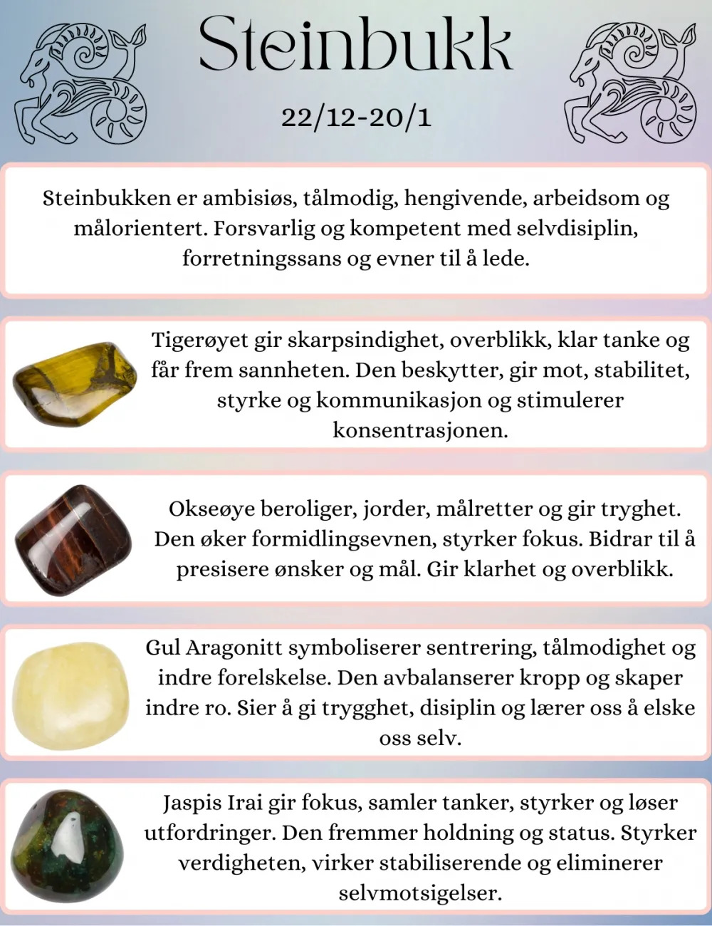 4 krystaller som poser deg som er født i stienbukkens tegn