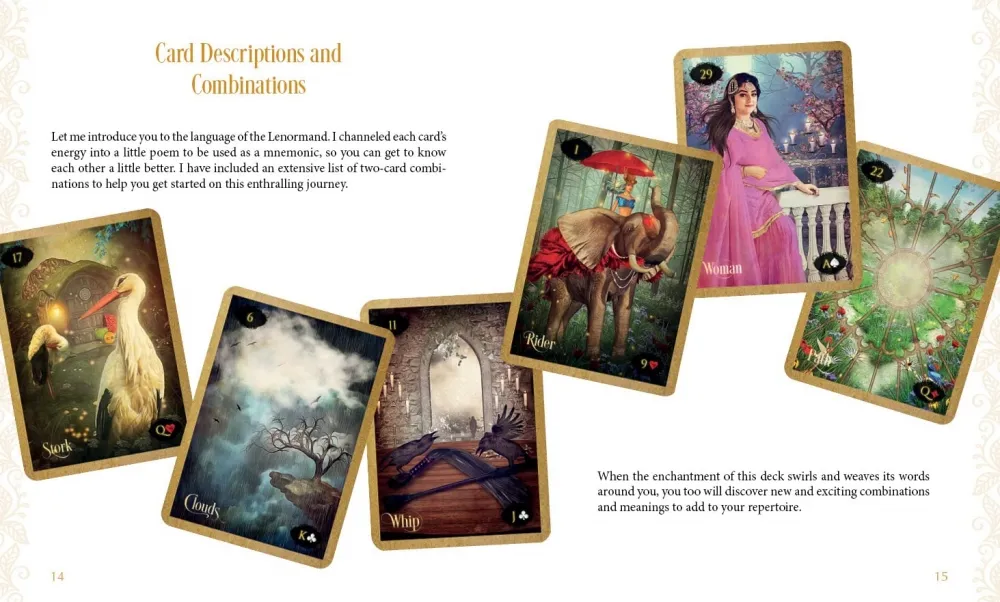 Forskjellige kort du finner i den spennede kortstokken "Lenormand of Enchantment"