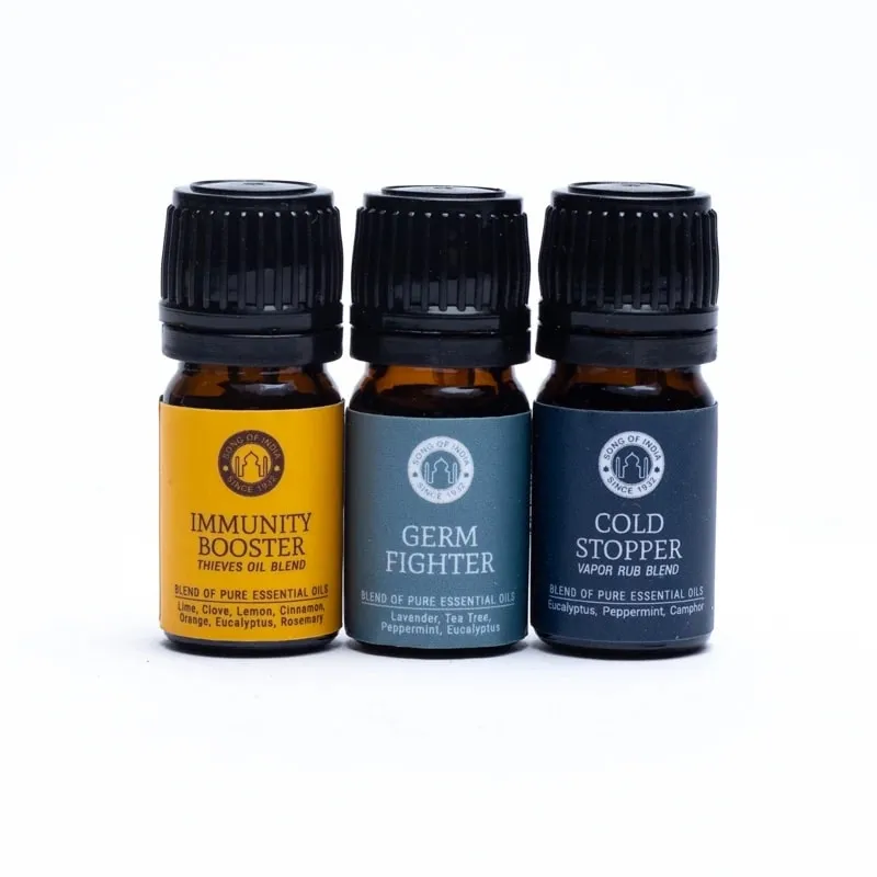 Wellness-kolleksjonen fra Song of India er en unik samling av tre eteriske oljeblandinger, designet for å styrke immunforsvaret og fremme generell helse