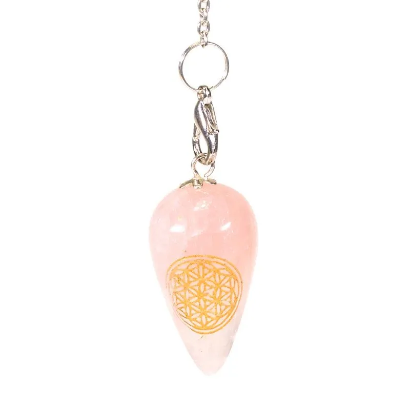 Pendel rosenkvarts med flower of life