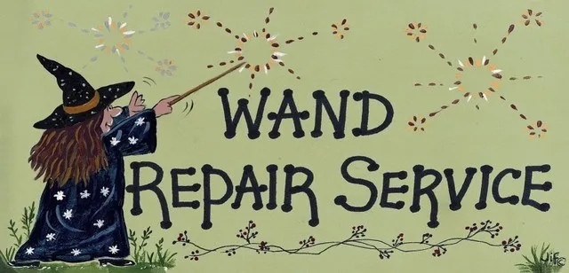 skilt"wand repair service". Kan enkelt henges opp på dør eller vegg. www.engleshop.no