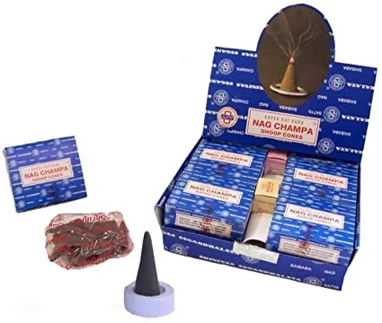 Nag Champa røkelseskjegler får du hos engleshop.no, www.engleshop.no