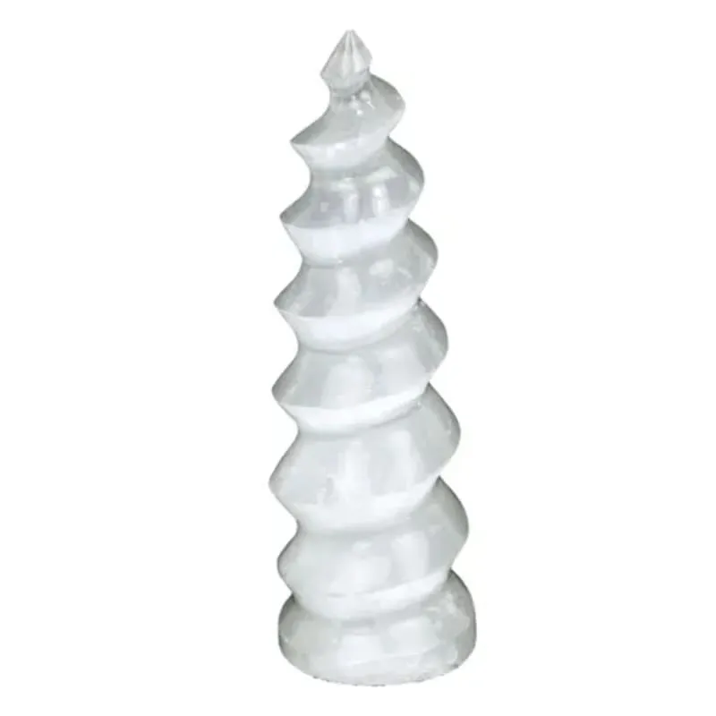 Selenitt spiral 15 cm.elenitten er en meget sterk healingsten! Man kunne driste seg til å kalle den en Mestersten eller en Spirituell leder-sten. Den har meget høy lysfrekvens og bringer lyset inn i materien