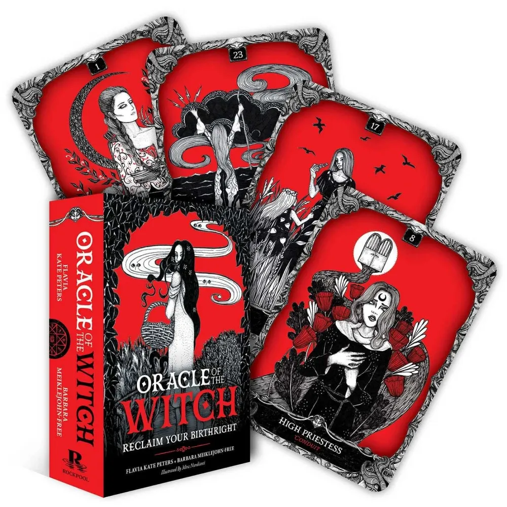 Spennende orakelkortstokk, Oracle of the witch. Reclaim your birthright, Flavia Kate Peters and Barbra MiekleJohn.